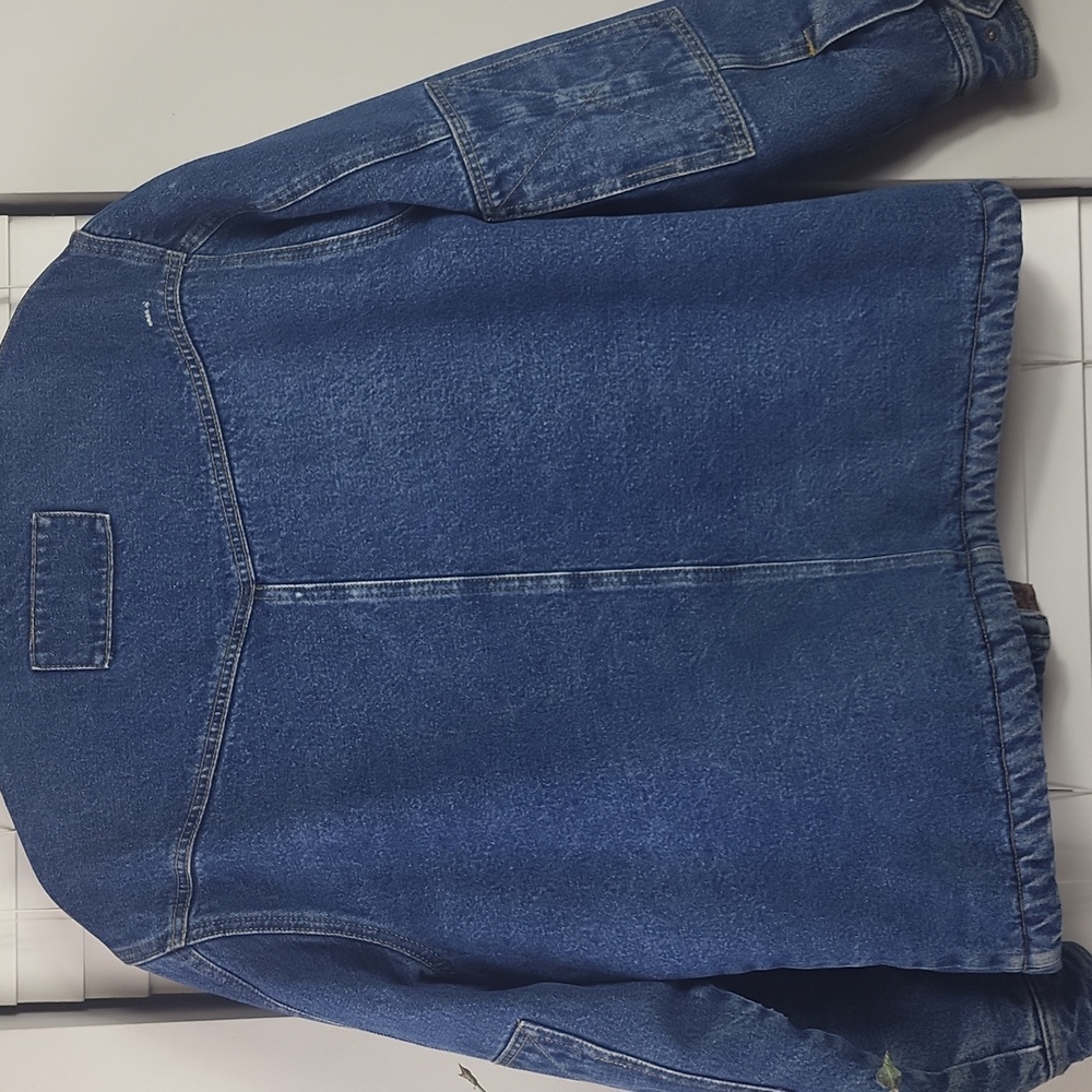 VINTAGE WRANGLER SHERPA LINEN DENIM JACKET WITH CORDUROY COLLAR MENS. Size M - Picture 10 of 11